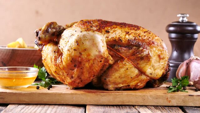 Roasted Chicken Dinner On Cutting Board