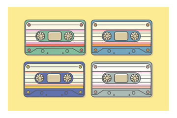 Obraz premium Four Retro audio cassette tape vector illustrations