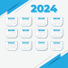 2024 Calendar template, Planner template design calendar for 2024 year, week starts on Sunday business calendar .