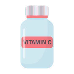 Medicine bottle vitamin C. Healthy immune system, healthy lifestyle concept.