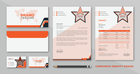 Corporate business stationery set with an abstract geometric design. Office stationery business cards, letterhead, invoice and envelope design bundles. © Mgain
