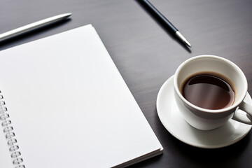 Fototapeta na wymiar 机に置かれたコーヒー、ノート、ペン