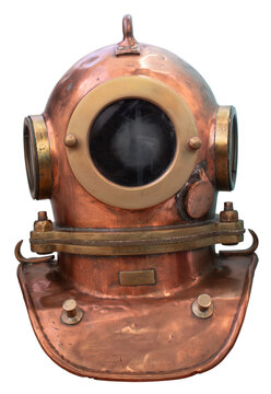 Diving helmet a part of diving-suite from 1960s divers isolated with clipping path included