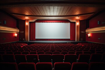 Fototapeta premium Discover the Enchantment of an Empty Cinema with a Towering White Screen