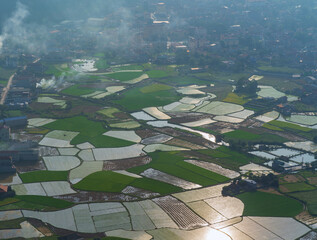 Rice field during watering season in Bac Son valley in Vietnam