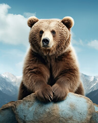 Obraz premium A bear in nature with mountains in the background