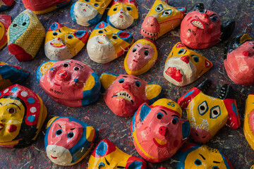 Fototapeta na wymiar Traditional face masks for August full moon festival in Vietnam