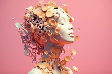 Female body mannequin sculpture with closed eyes made of particles