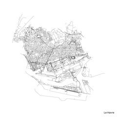 Le Havre city map with roads and streets, France. Vector outline illustration.
