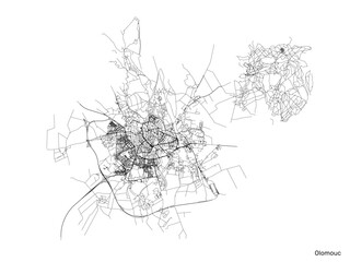Olomouc city map with roads and streets, Czech Republic. Vector outline illustration.