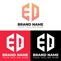 E Q Double Letters Polygon Logo, Two letters E Q logo design, Minimalist creative vector logo design template