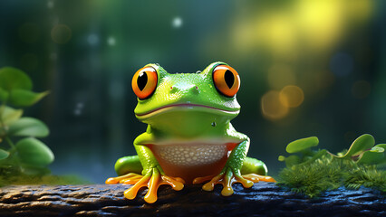 Leaf Frog (Agalychnis huski) climbs on leaves in the lower layers of the rainforest