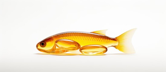 White background with a fish oil supplement capsule