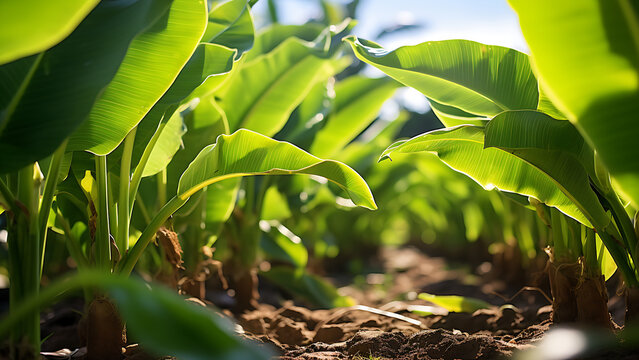 Quiet Lane of a Charming Asian Farm among Thriving Banana Trees