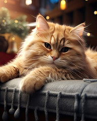 Fototapeta premium A cute cat resting on a couch 
