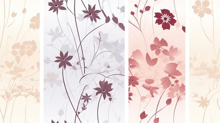  a set of three vertical banners with flowers and leaves on them in shades of pink, red, and beige.  generative ai