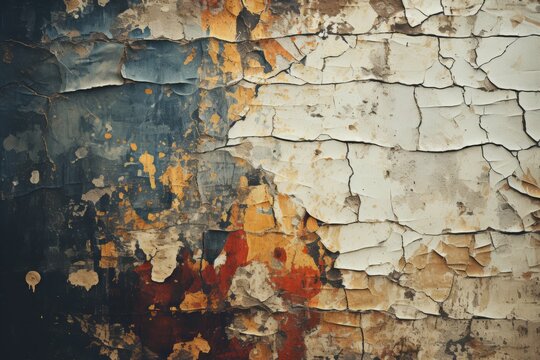 Old wall with flaking paint. Rough vintage background