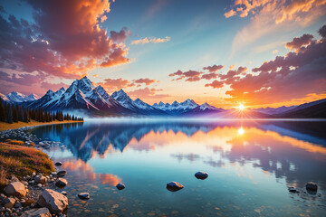 lake sunrise mountain
