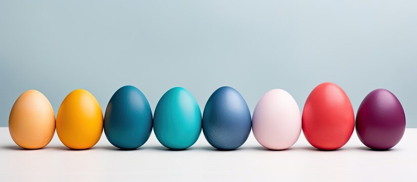 Minimal Easter celebration with colored eggs and photos