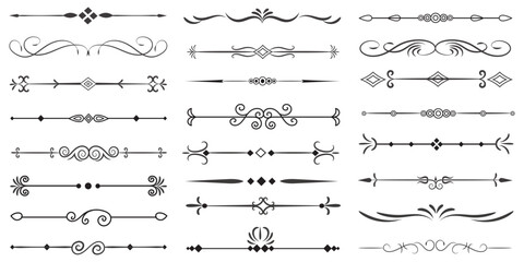 Page Divider And Design Elements. Set of Various Simple Black Divider Design, Assorted Divider Collection Template Vector. Collection of floral dividers elements mega decoration for Calligraphy.