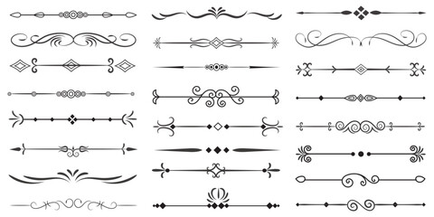 Page Divider And Design Elements. Set of Various Simple Black Divider Design, Assorted Divider Collection Template Vector. Collection of floral dividers elements mega decoration for Calligraphy.