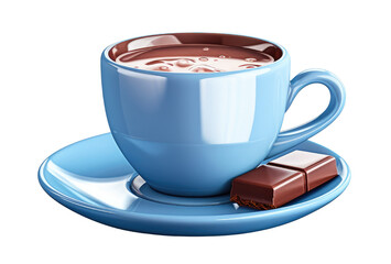 blue cup of hot chocolate isolated on transparent background