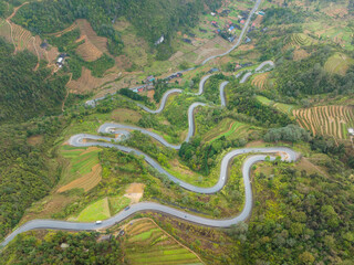 Mountain landscape at Ha Giang province with curved roads. Ha Giang is a northernmost province in...