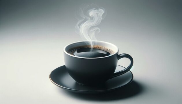 Steaming Black Coffee Cup with Elegant Rising Steam on White Background