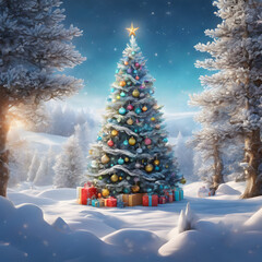 christmas tree in snow