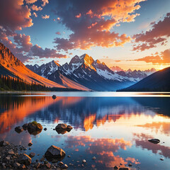 lake sunrise mountain