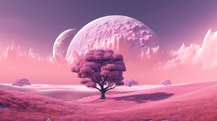 fantasy landscape with trees and big full moon