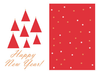 Fototapeta na wymiar collection of modern simple vector: happy new year. Geometric shapes (triangles) in the form of a Christmas tree and snowflakes on a red and white background