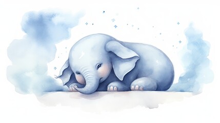  a watercolor painting of an elephant laying on the ground with it's trunk on the ground and it's head on the ground.  generative ai