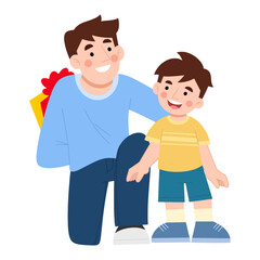 Fototapeta premium flat design of father gave a surprise gift to his son illustration vector eps