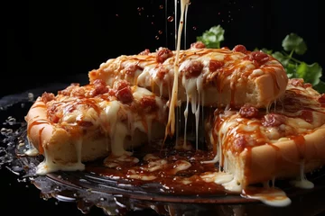 Deurstickers Pizza delicious slice cheesy goodness mouthwatering © yuchen