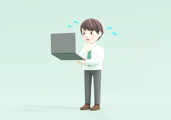 ノートパソコンで仕事をするビジネスマン　3DCG