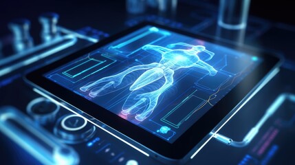 Futuristic medical hologram on a digital tablet