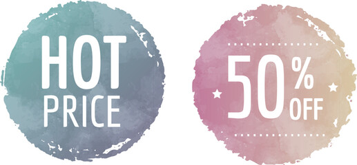 水彩風のセールラベル、シール、値引、値下げ、等のラベルイラスト