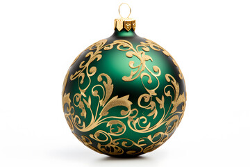 Elegant green and golden Christmas tree bauble on white background