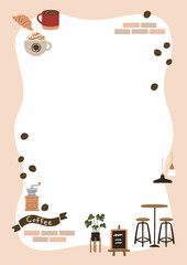 かわいいカフェとコーヒーのイメージイラストのフレーム