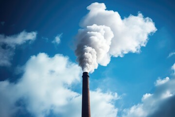 smokestack spewing black smoke into the bright sky