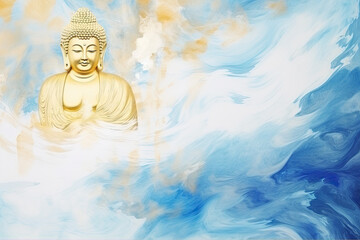 abtract painting of golden buddha and lotuses
