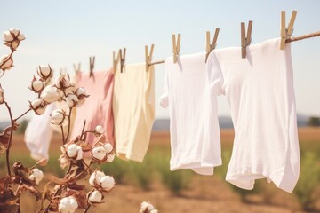 organic cotton clothes on a clothesline