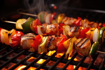 grill with smoky barbeque skewers