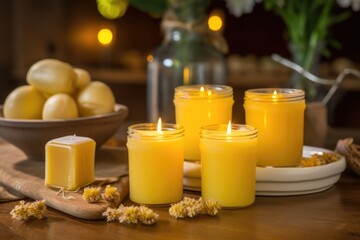 homemade candles made from beeswax in a kitchen