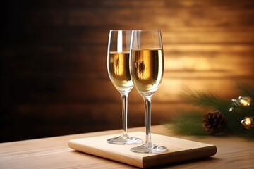 two glasses of champagne toasting on a table