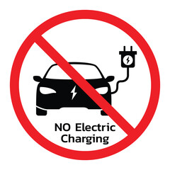 Electric car do not refueling energy to battery. No electric car charging point sign flat design eps. - obrazy, fototapety, plakaty