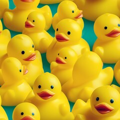Rubber duckies close up photograph, seamless image - obrazy, fototapety, plakaty