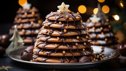 Festive chocolate cookies in the shape of a Christmas tree