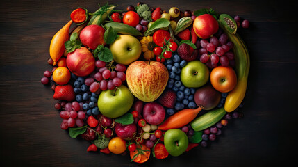 Fruits and vegetables in a heart shape